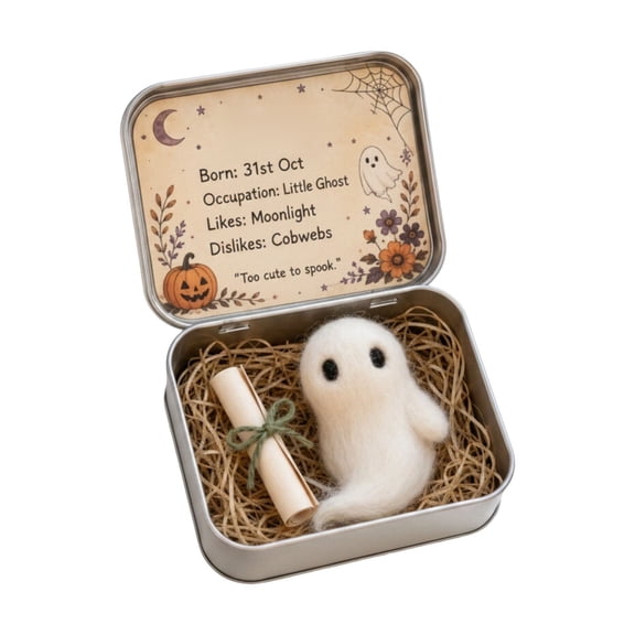 TAROFIIH Halloween Mini Ghost Box, Small Metal with Ghost Figurine for Desk Decor