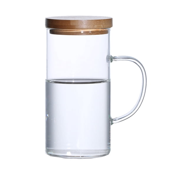TAROFIIH Simple, Transparent Glass Cup with a Bamboo Lid and Handle; Heat-Resistant Breakfast Cup; Stylish, Large-Capacity Household Drinking Glass for Cold Water
