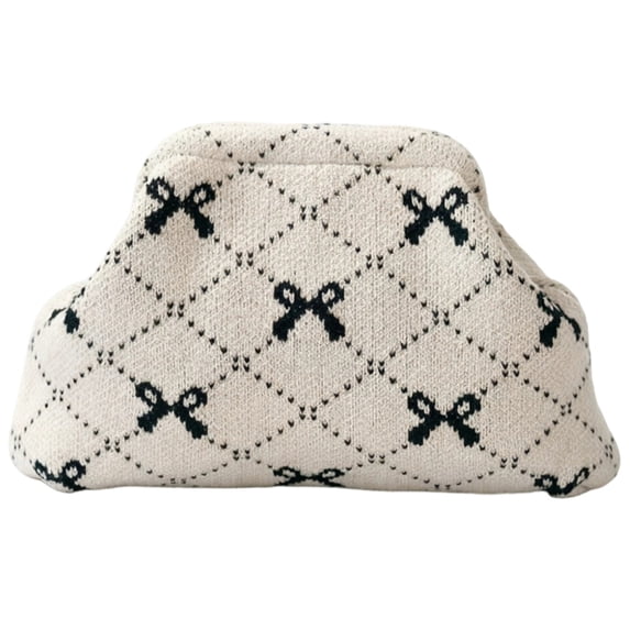 TAROFIIH Women’s Polyester Cosmetic Bag – Portable Crocheted Handbag, Dumpling-Shaped Striped Pleated Cloud Clutch, Evening Purse for Travel, Parties and Weddings