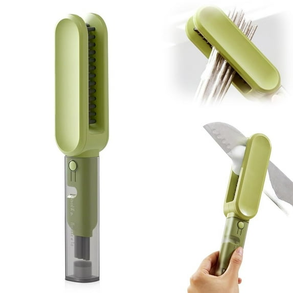 TAROFISH 2-in-1 Knife Cleaning Brush with Sharpener 9.64 Inch Long Handle Kitchen Tool for Safe Knife Care and Utensil Cleaning 2025,1,Green