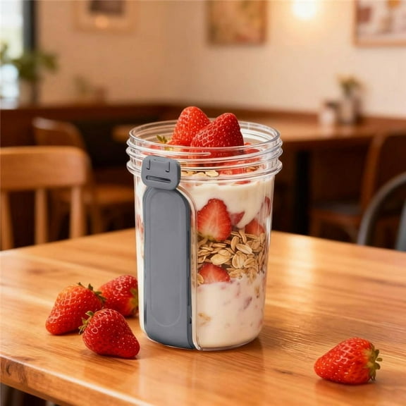 TAROFISH 28 Oz Yogurt Cups with Lids and Spoons Overnight Oats Containers Reusable Cereal and Yogurt Cups with Topping Compartment for Breakfast and Salad,GY2,1PC