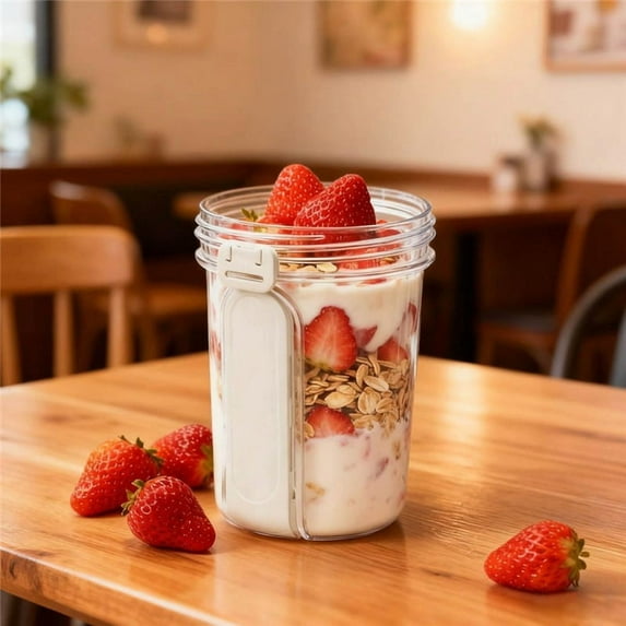 TAROFISH 28 Oz Yogurt Cups with Lids and Spoons Overnight Oats Containers Reusable Cereal and Yogurt Cups with Topping Compartment for Breakfast and Salad,White,1PC