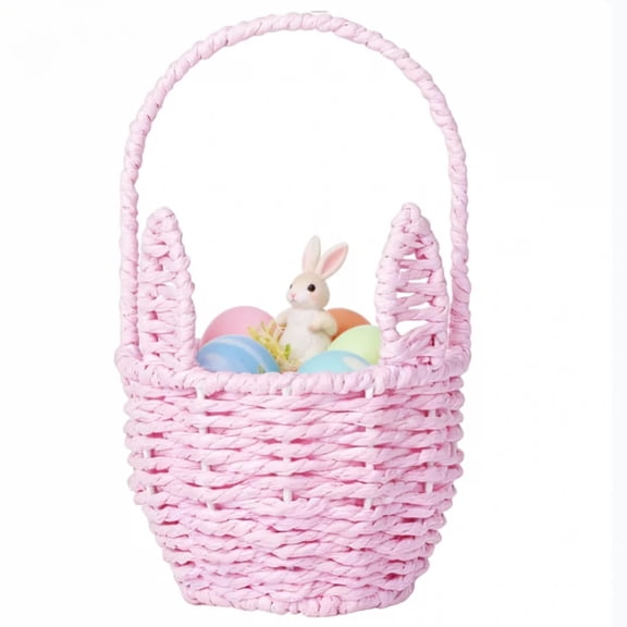 TAROFISH Easter Basket for Kids, Woven Wicker Basket, Easter Bunny Baskets with Handle, Gift Baskets, Egg Buckets Gifts Tote Bags Egg Basket for Kids, Boys, Girls,Purple