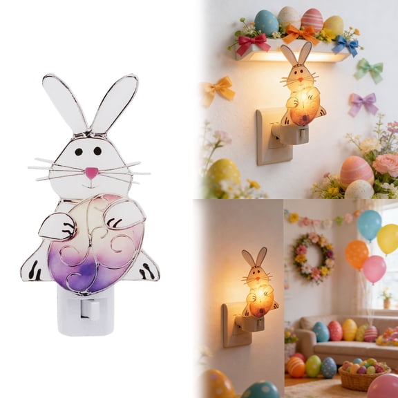 TAROFISH Easter Night Light 6" - Easter Bunny Nightlight Plug Into Wall,  Stained Glass, Holiday Decorations, Spring Home Décor, Easter Decorations,1Pcs