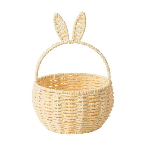 TAROFISH Easter Wicker Bunny Basket with Handle, Easter Baskets Picnic Basket Picnic Basket Imitation Rattan Flower Baskets with Handles, Portable Easter Eggs Storage Basket,Yellow