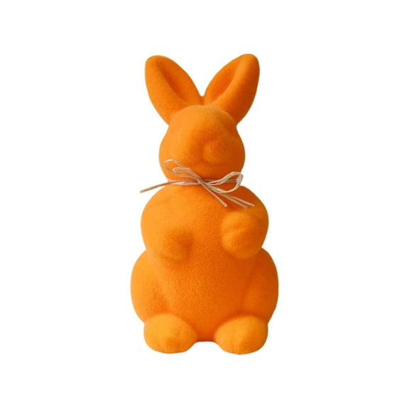 TAROFISH Flocked Bunny Figurines with Bow Tie 8" Easter Decorations Flocking Rabbit Tabletop Mantel Decoration Easter Centerpieces for Spring Home Office Table Decor Supplies,Orange