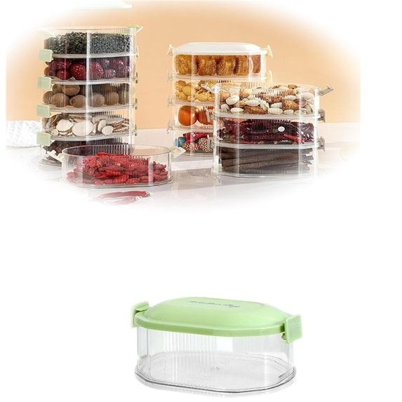 TAROFISH Layered Spice Storage Box 5.51 Inch Transparent Stackable Seasoning Organizer with Airtight Lid for Kitchen Pantry Refrigerator,Green,1,1 Layer