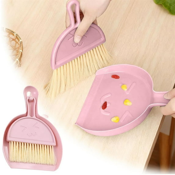 TAROFISH Mini Cleaning Set Small Animal Cage Brush and Dustpan Space Saving Design with Hanging Hole for Hamsters Guinea Pigs Rabbits 8.27 Inch,Pink,1