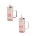 thumbnail image 1 of TAROFISH Pink Bow Glass Cups with Lids and Straws, Glass Tumbler with Handle, Cute Glass and Cups Iced Coffee Cup for Smoothies,Tea,Juice,Boba, Valentines Gifts for Women,#Bï¼2Pcsï¼,14oz, 1 of 8