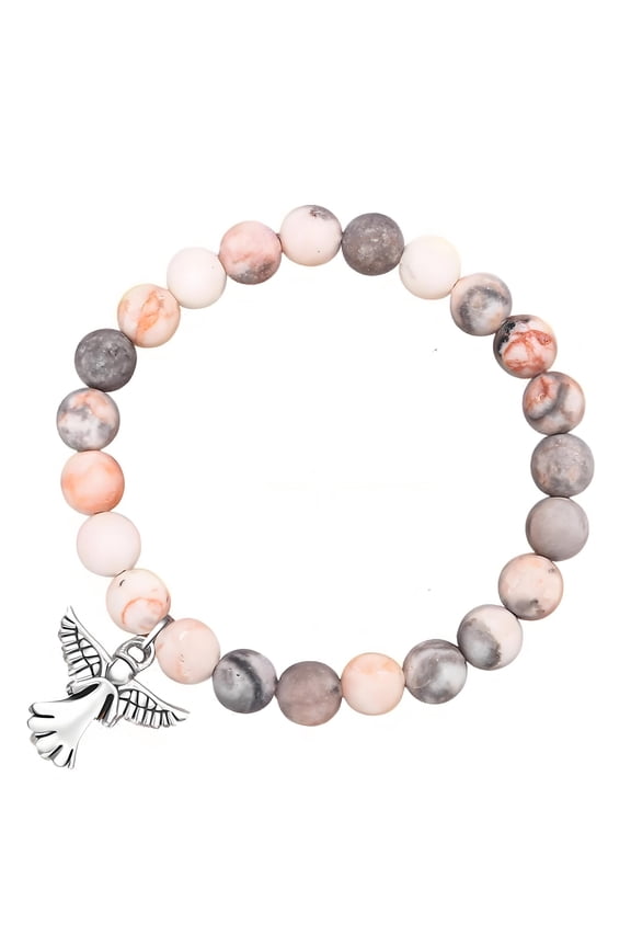 Pink and Red Bead Bracelet with Angel Wing Design, A Commemorative Gift Made Especially for Women. Express Sympathy and Remembrance. Commemorate Your Mother, Father, Or Pet.