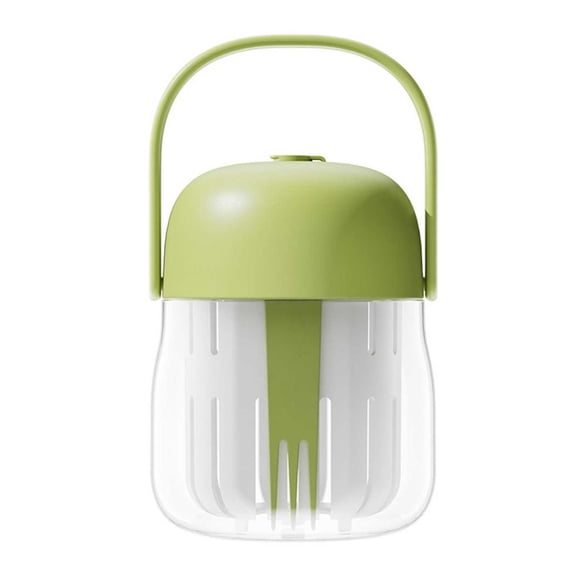 TAROFISH Portable Fruit Veggie Cup with Built-In Ice Compartment 7.68 Inch Leakproof Container with Fork and Straw for Salad Snacks Outdoor Kitchen Use,1,Green,1PC