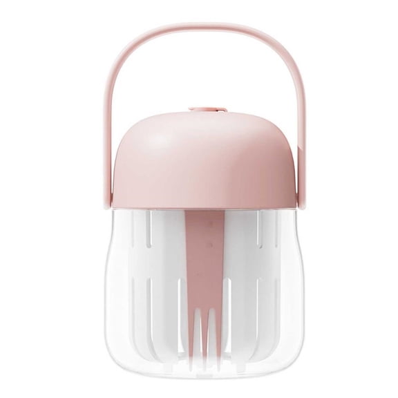 TAROFISH Portable Fruit Veggie Cup with Built-In Ice Compartment 7.68 Inch Leakproof Container with Fork and Straw for Salad Snacks Outdoor Kitchen Use,1,Pink,1PC