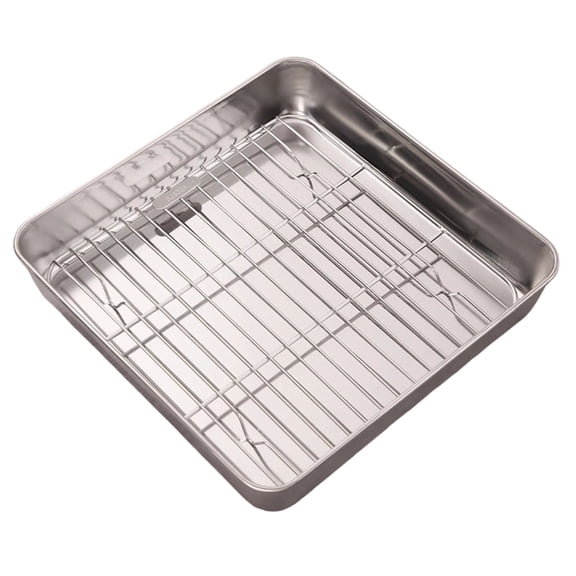 TAROFISH Silver-Coloured Stainless Steel Baking Tray for Home Use; a Rectangular Tray with a Rack, Ideal for Cooking and Baking,Silver,26cm