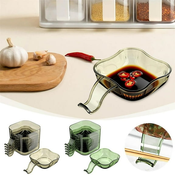 TAROFISH Square Dipping Dishes 6-Piece Set with Storage Container Stackable Seasoning Bowls with Handles 5.12 Inch Kitchen Sauce Dishes,Green,1PC