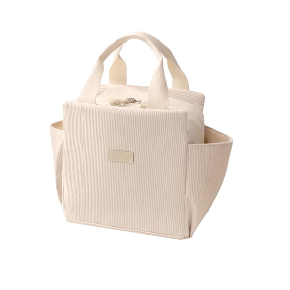 TAROFISH Unisex Corduroy Lunch Bag, Featuring a Reusable Insulated Lunch Box, A Water Bottle Pocket and Side Pockets; a Large-Capacity Reusable Insulated Bag, Ideal for Work, Picnics and Travel