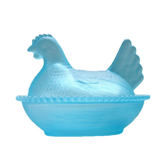 TAROFISH Vintage Glass Hen on Nest Dish with Lid 3.1"H - Large Pedestal Rooster Glass Candy Bowl, Colorful Candy Jar for Snacks, Dessert, Cookies | Home Kitchen Office Tabletop Decor,Blue