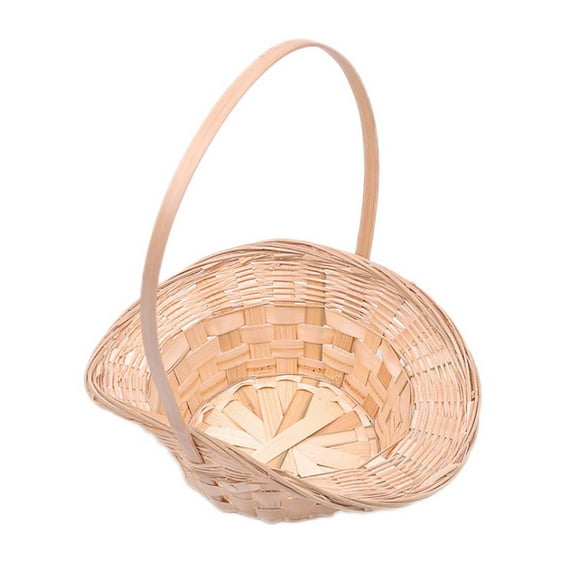 TAROFISH Woven Bamboo Strip Basket with Handle, Bamboo Strip Bread Basket, Woven Picnic Basket , Handmade Flower Gardening Fruit & Vegetable Basket