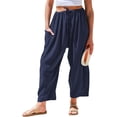 thumbnail image 1 of Womens Linen Wide Leg Pants Casual Loose Drawstring Summer Beach Travel Vacation Palazzo Harem Pants with Pockets, 1 of 5