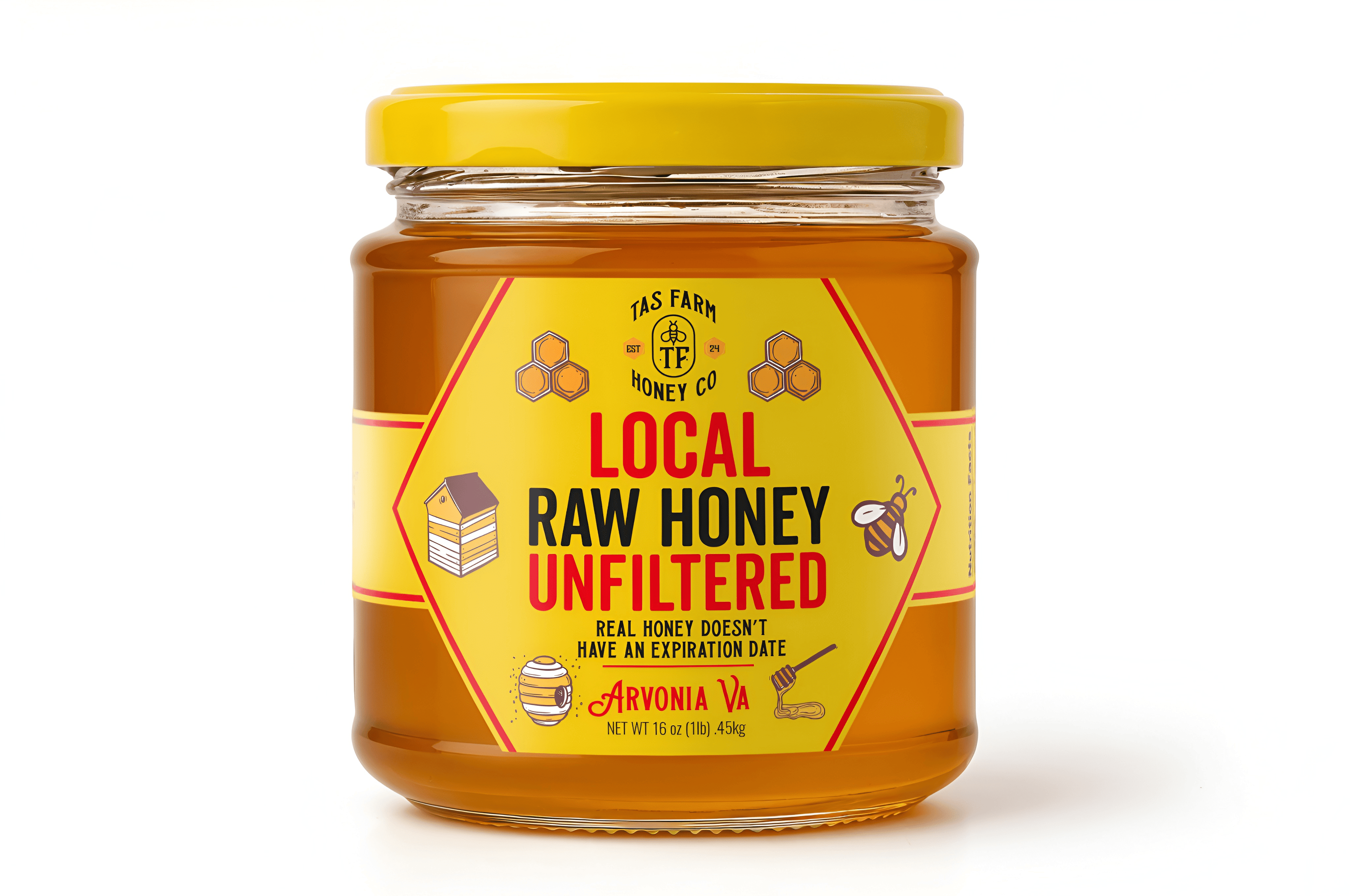 TAS HONEY CO - 1 POUND Raw & Real Natural Honey 16oz Squeeze