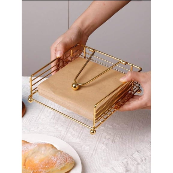 TAS India Napkin Holder for Dining Table - Square Shaped with Weighted Arm - Modern T- Hotel Tableware (Gold)