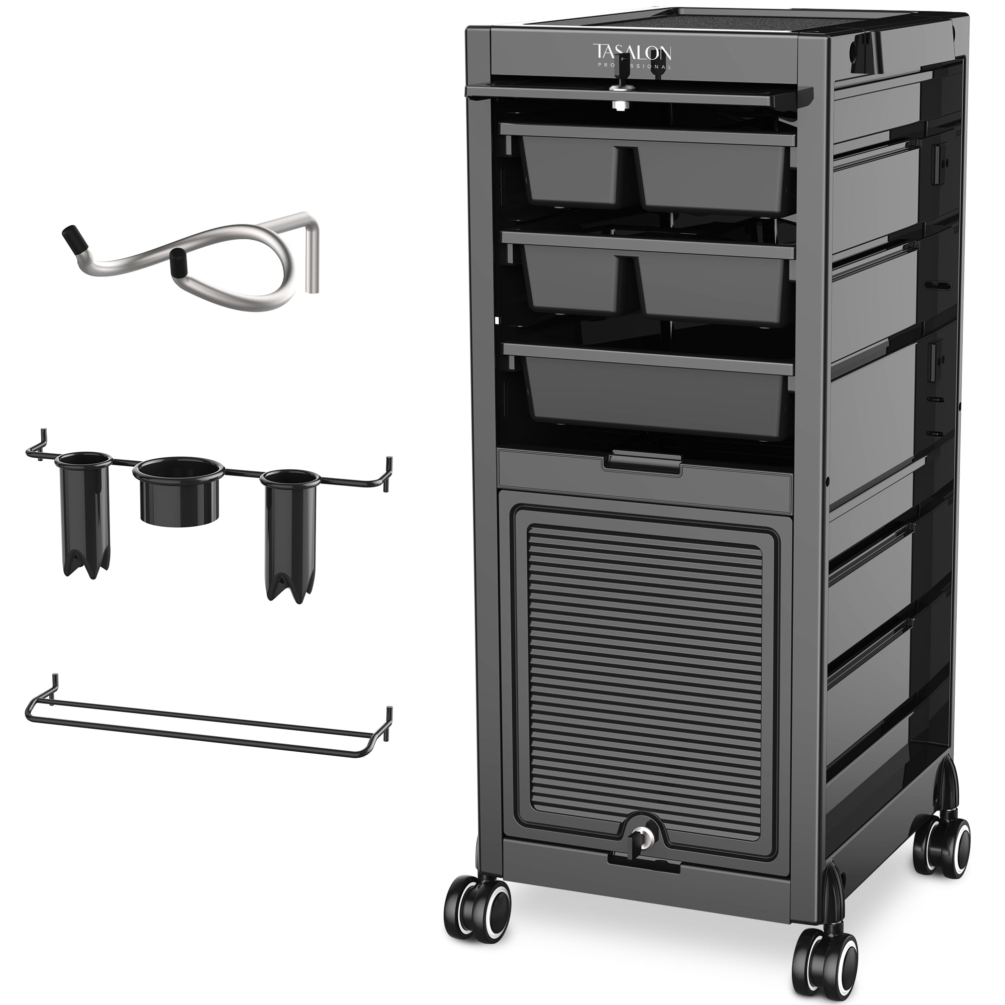 TASALON Lockable Salon Cart Beauty Salon Trolley Rolling Cart with 6