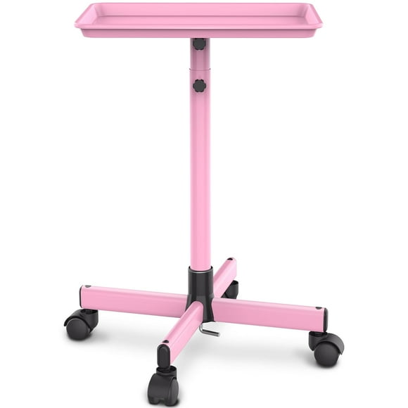 TASALON Premium Rolling Salon Tray, Adjustable Height, Aluminum Trolley with Wheels for Salon, Tattoo, and Clinic Essentials - Pink