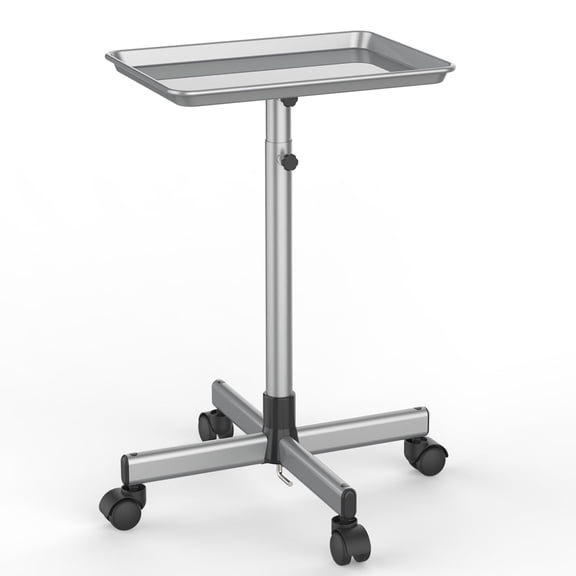TASALON Premium Rolling Salon Tray, Adjustable Height, Aluminum Trolley with Wheels for Salon, Tattoo, and Clinic Essentials - Silver
