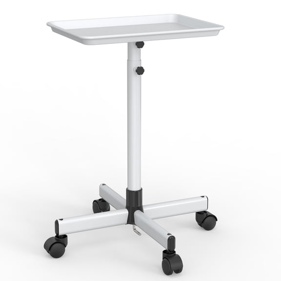TASALON Premium Rolling Salon Tray, Adjustable Height, Aluminum Trolley with Wheels for Salon, Tattoo, and Clinic Essentials - White