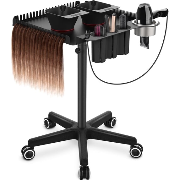 TASALON Rolling Salon Tray on Wheels, Metal Hairstylist Tray Rolling Cart with 2 Magnetic Hair Color Bowls