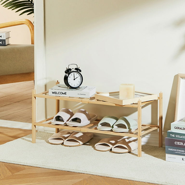 TASHHAR Bamboo Shoe Rack 2 Tier Home Simple Shoe Cabinet Stackable Shelf Storage Rack for Corridor Closet Living Room Bathroom Doorway Organizer