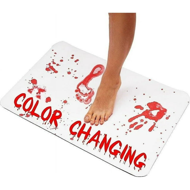 TASHHAR Bathroom Rug Turns Red When Wet Halloween Bloody Footprint Bath