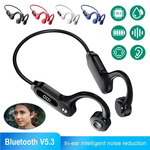 TASHHAR Bluetooth Bone Conduction Headphones 5.3 Open Earphones Wireless Earbuds Noise Cancelling Outdoor Sport Headset for Running, Cycling, Fitness Black