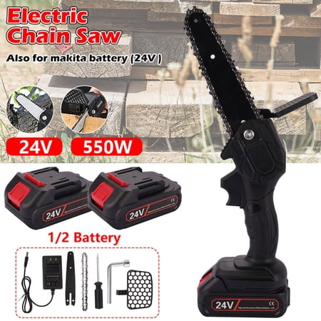 TASHHAR Electric Chainsaw 6 Inch 24V Battery Powered Outdoor Wireless One Hand Handheld Portable Logging Pruning Chain Saw Tool