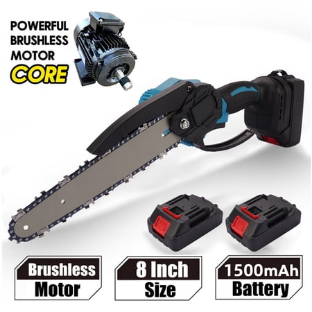 TASHHAR Electric Chainsaw 8 Inch 24V Battery Powered Outdoor Wireless Handheld Portable Logging Pruning Chain Saw Tool (2 Batteries)