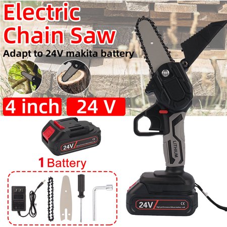 TASHHAR Mini Electric Chainsaw 4 Inch 24V Battery Powered Outdoor Wireless One Hand Handheld Portable Logging Pruning Chain Saw Tool
