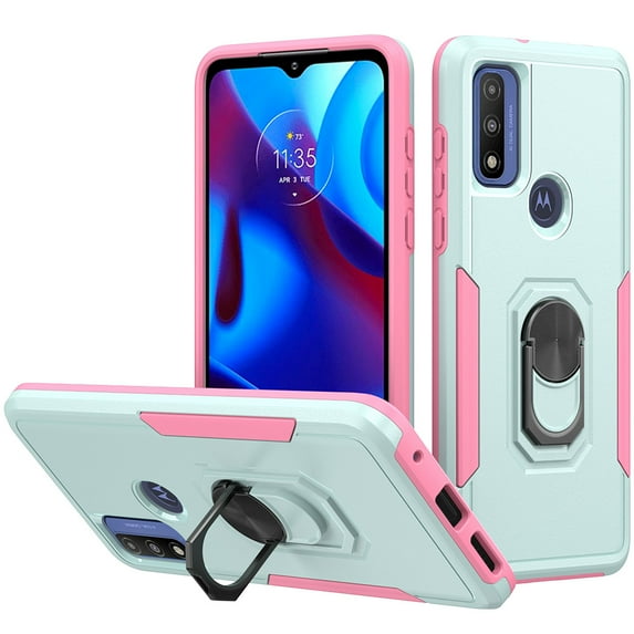 TASHHAR Moto G Play 2023 Case with Magnetic Ring Kickstand Military Grade Double Layer Drop Protection Rugged Detachable for Motorola G Play 2023/G Pure/G Power 2022 Phone - Teal Pink