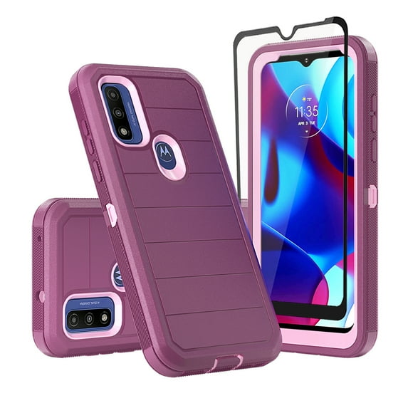 TASHHAR Moto G Play 2023 Case with Screen Protector Military Grade Full Body Multilayer Drop Shock Protection Rugged Durable for Motorola G Play 2023 Phone - Wine Pink