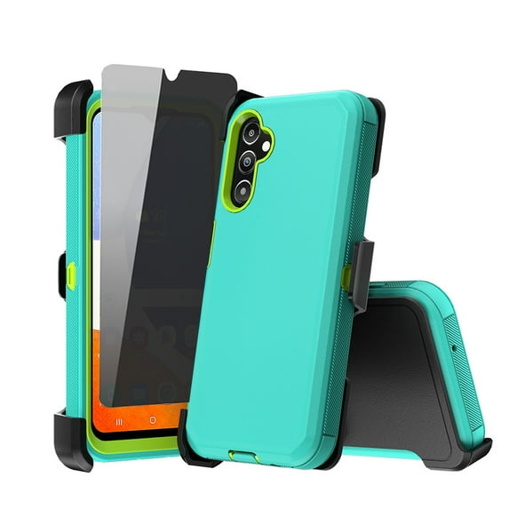 TASHHAR Moto G Play 2024 Case with Belt Clip Holster and Privacy Screen Protector Military Grade Protection 3 in 1 Shockproof Armor Rugged Durable for Motorola G Play 2024 Phone-Green+Yellow