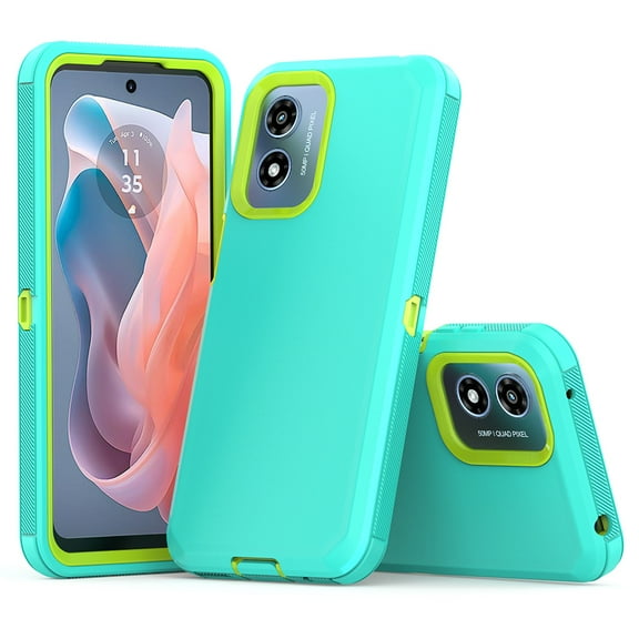 TASHHAR Moto G Play 2024 Case Military Grade Heavy Duty Protection 3 in 1 Shockproof Armor Rugged Durable Detachable for Motorola G Play 2024 Phone - Green+Yellow