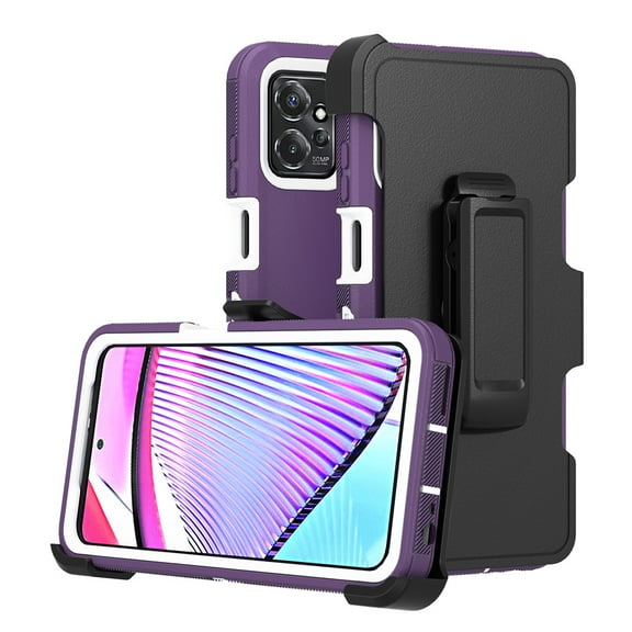 TASHHAR Moto G Power 5G 2023 Case with Belt Clip Holster Military Grade Heavy Duty 3 in 1 Shockproof Armor Rugged Durable for Motorola G Power 5G 2023 Phone - Purple+White
