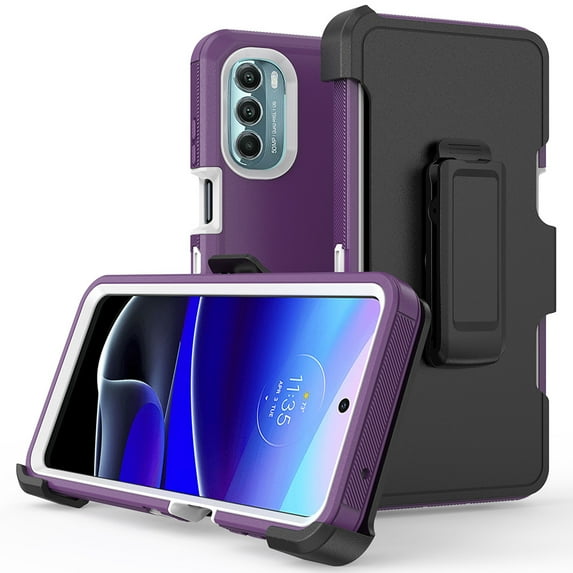 TASHHAR Moto G Stylus 5G 2022 Case with Belt Clip Holster Military Grade Heavy Duty Protection 3 in 1 Shockproof Armor Rugged Durable Detachable for Motorola Moto G Stylus 5G 2022 Phone - Purple+White