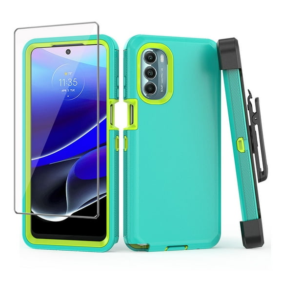 TASHHAR Moto G Stylus 5G 2022 Case with Screen Protector and Belt Clip Holster Military Grade Heavy Duty Protection Shockproof Armor Rugged Durable for Motorola G Stylus 5G 2022 Phone - Green+Yellow