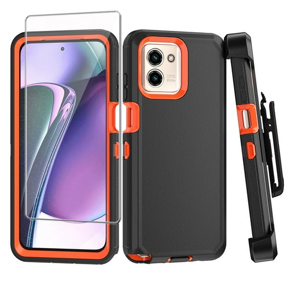 TASHHAR Moto G Stylus 5G 2023 Case with Screen Protector and Belt Clip Holster Military Grade Heavy Duty 3 in 1 Shockproof Armor Rugged Durable for Motorola G Stylus 5G 2023 Phone - Black+Orange