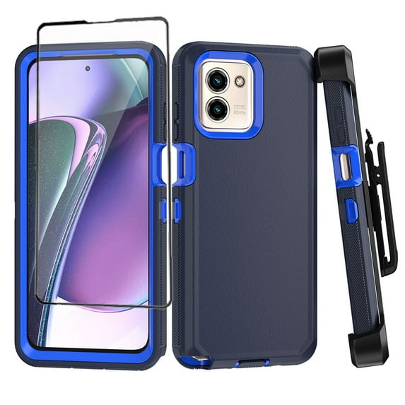 TASHHAR Moto G Stylus 5G 2023 Case with Screen Protector and Belt Clip Holster Military Grade Heavy Duty 3 in 1 Shockproof Armor Rugged Durable for Motorola G Stylus 5G 2023 Phone - Dark Blue+Blue