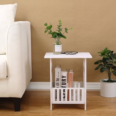 TASHHAR Nightstand Mini Coffee Square Table Bedside Table Home Bedroom Living Room Sofa Storage Shelf Rack End Table Locker White
