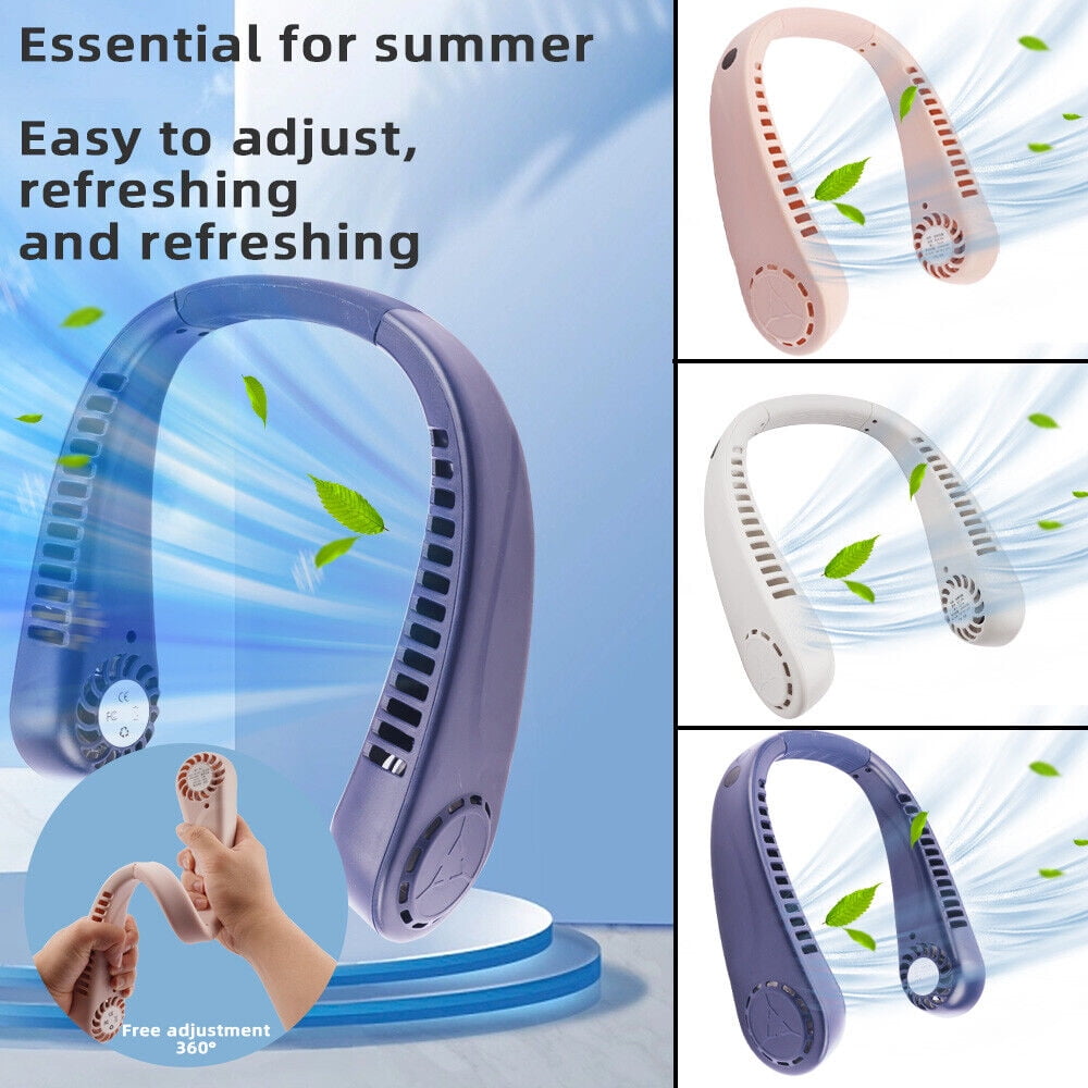 TASHHAR 5-Speed USB Rechargeable Bladeless Portable Hanging LED Neck Fan
