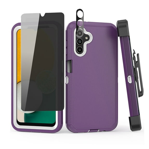 TASHHAR Samsung Galaxy A04S Case/A13 5G Case with Belt Clip Holster+Privacy Screen and Lens Protector Military Grade Heavy Duty 3 in 1 Shockproof Armor for Galaxy A04S/A13 5G Phone - Purple+White