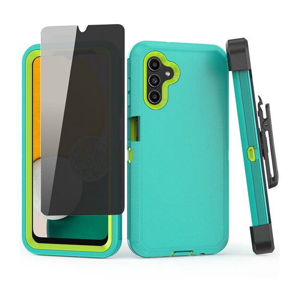 TASHHAR Samsung Galaxy A04S Case/A13 5G Case with Belt Clip Holster and Privacy Screen Protector Military Grade Heavy Duty 3 in 1 Shockproof Armor Rugged for Galaxy A04S/A13 5G Phone - Green+Yellow