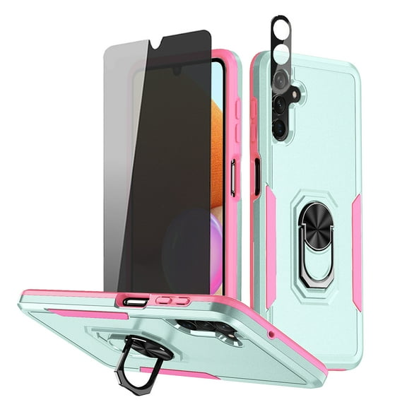 TASHHAR Samsung Galaxy A04S Case/A13 5G Case with Privacy Screen and Lens Protector Magnetic Ring Kickstand Military Grade Double Layer Drop Protection Rugged for Galaxy A04S/A13 5G Phone - Teal Pink