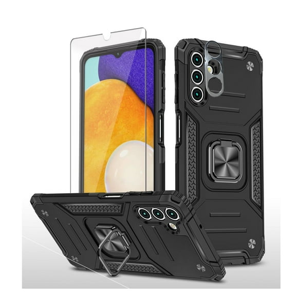 TASHHAR Samsung Galaxy A04S Case/A13 5G Case with Screen and Lens Protector Magnetic Ring Kickstand Military Grade Double Layer Drop Protection Durable Detachable for Galaxy A04S/A13 5G Phone - Black